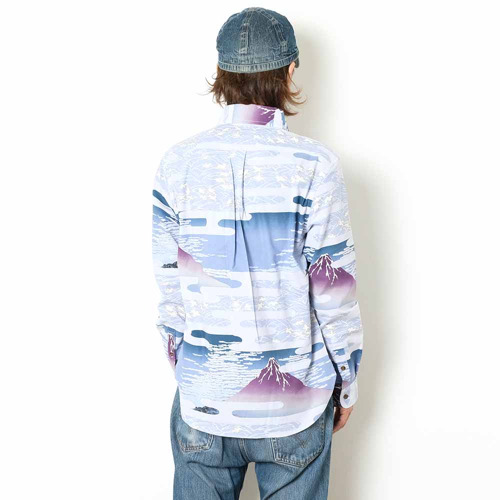 衣櫻 - シーチング素材 - 長袖レギュラーシャツ - 赤富士 - SA1665