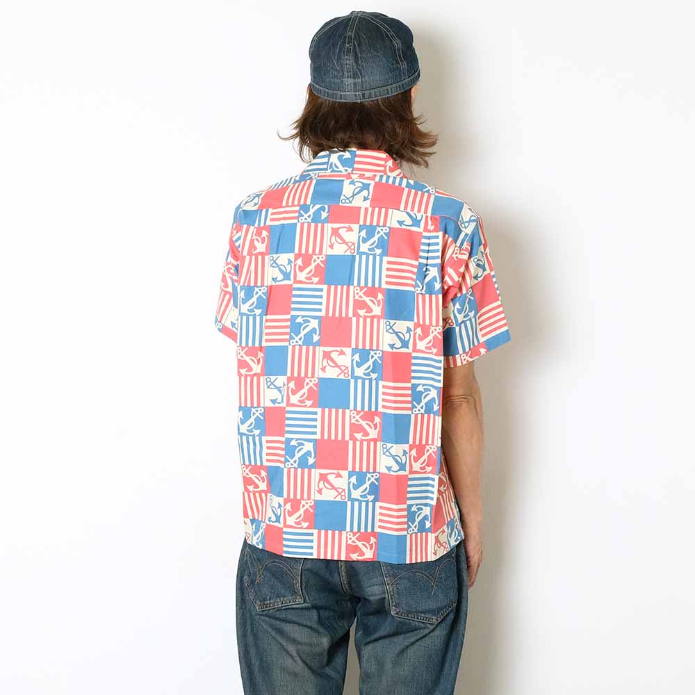 SUN SURF - COTTON BROAD OPEN SHIRT - ANCHOR SQUARES - SS39506