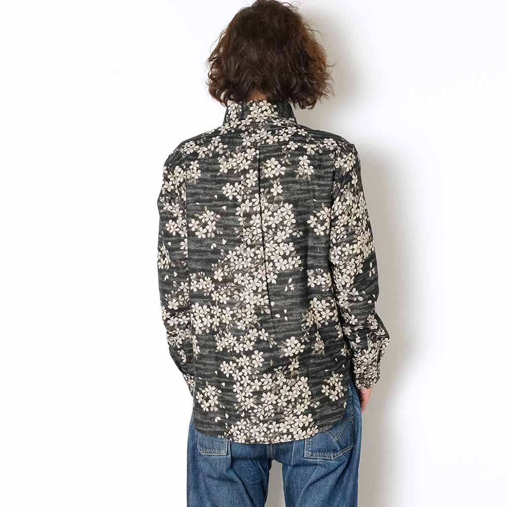 衣櫻 - 二重織ジャガードガーゼ素材 長袖レギュラーカラーシャツ - 夜桜 - SA1593