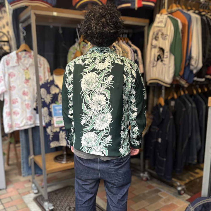 SUN SURF - L/S RAYON HAWAIIAN SHIRT - NIGHT BLOOMING CEREUS BORDER - SS29602