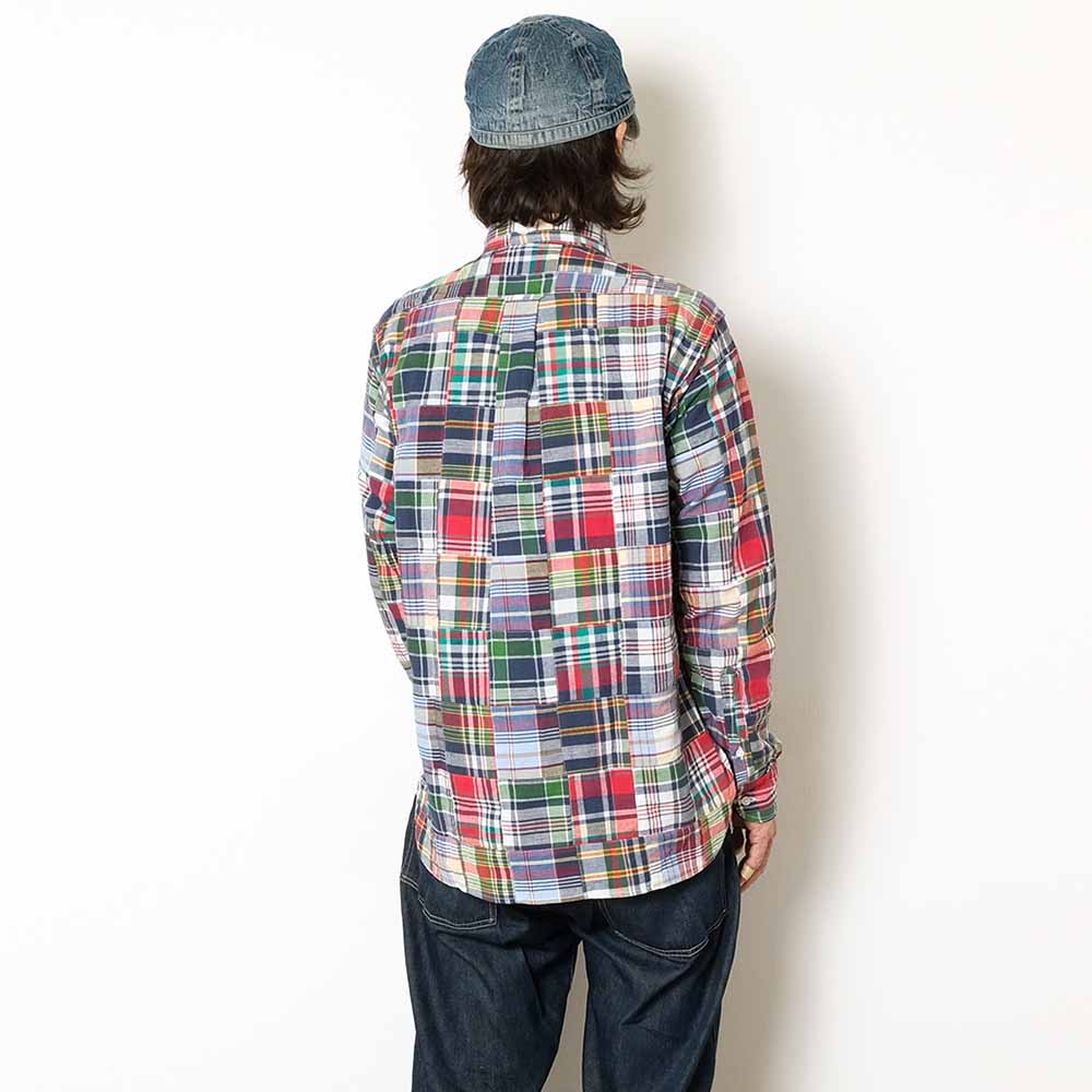 SUGAR CANE - INDIA MADRAS CHECK PATCHWORK BUTTON DOWN SHIRT - SC29736