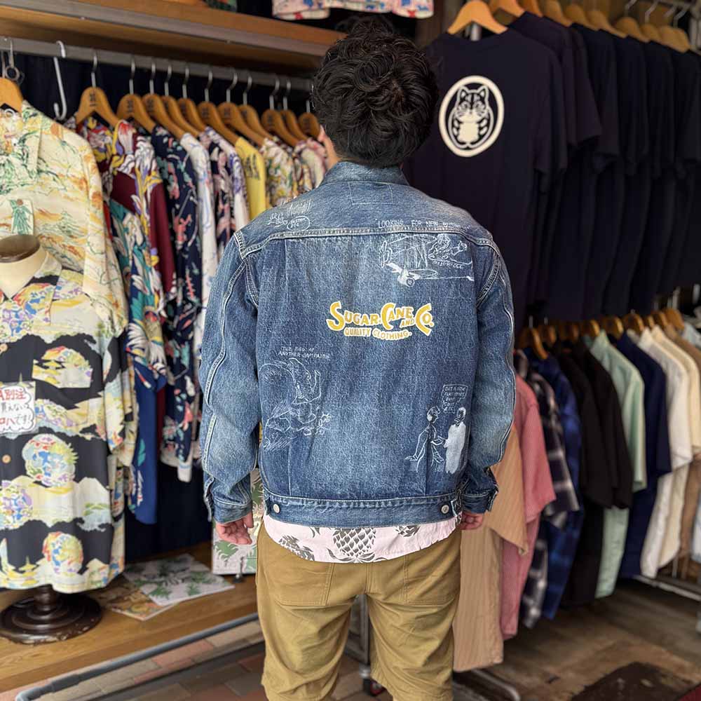 SUGAR CANE - 14.25oz. DENIM JACKET 1953 AGED MODEL CARTOON PAINT - SC15716