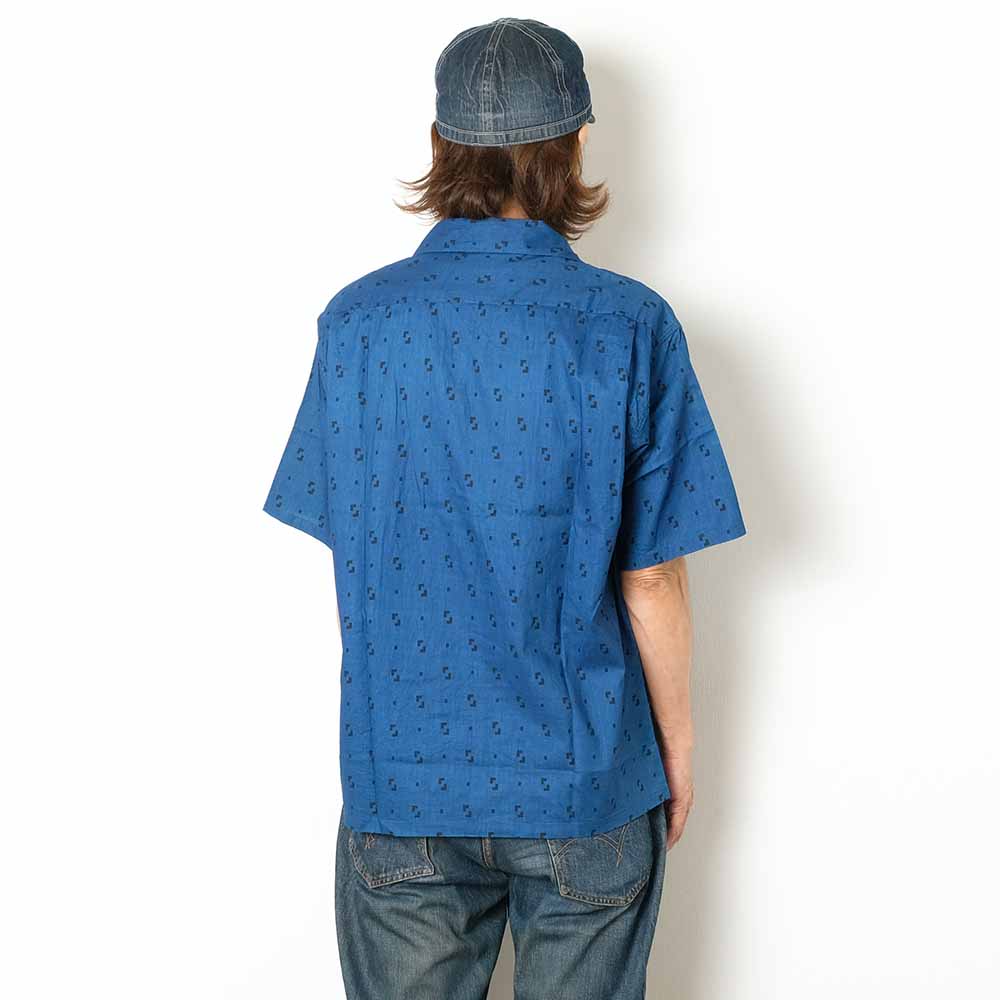 SUGAR CANE - FICTION ROMANCE - 3.5oz. INDIGO PRINT OPEN SHIRT - SC39511