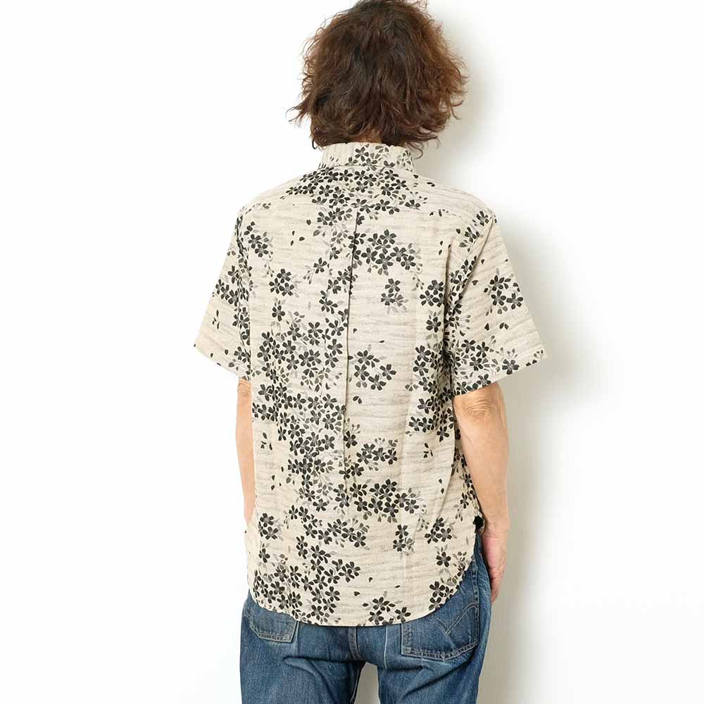 衣櫻 - 二重織ジャガードガーゼ素材 - 半袖レギュラーカラーシャツ - 黒桜 - SA1609