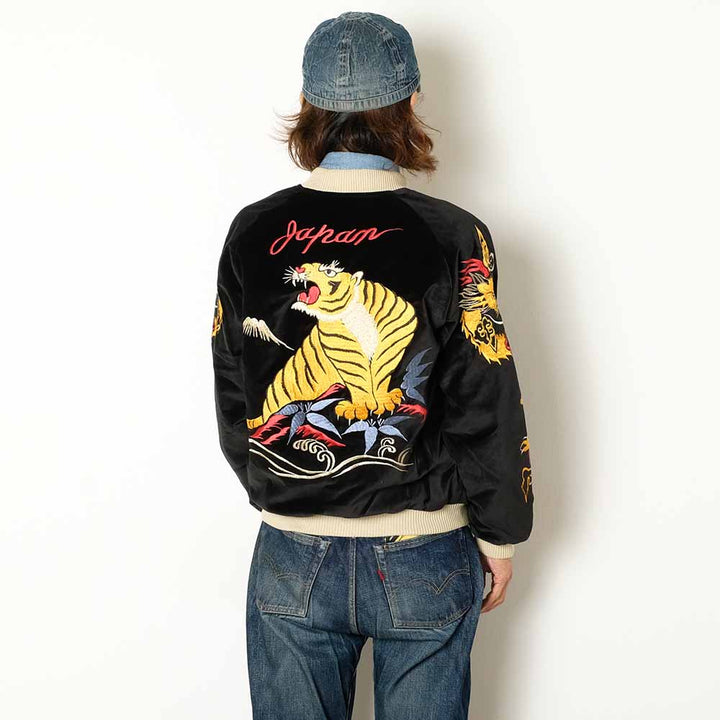 TAILOR TOYO - Mid 1950s Style Velveteen Souvenir Jacket - GOLD DRAGON & GOLD TIGER × JAPAN MAP - TT15840