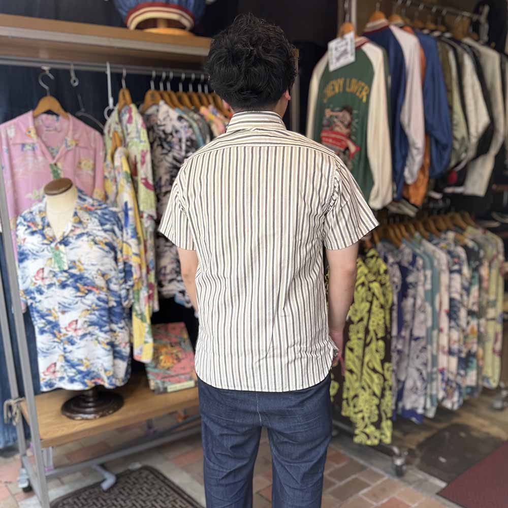 SUGAR CANE - COTTON STRIPE S/S WORK SHIRT - SC39730