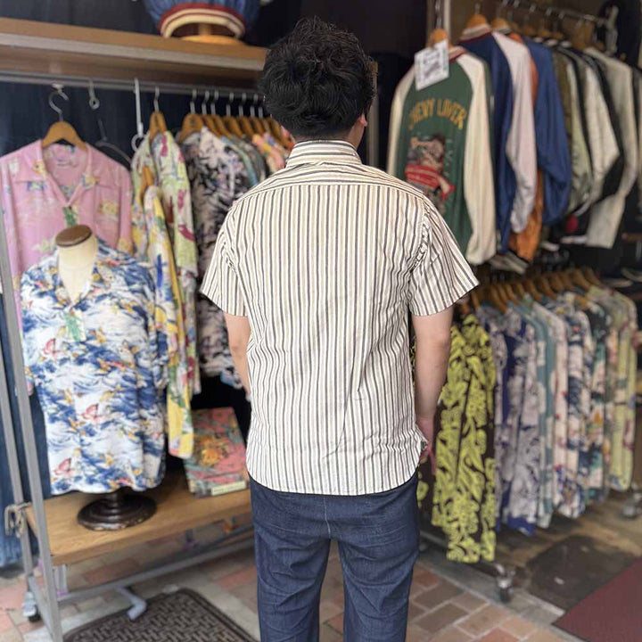 SUGAR CANE - COTTON STRIPE S/S WORK SHIRT - SC39730