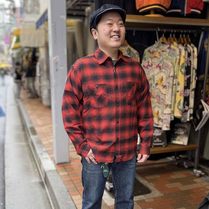 SUGAR CANE - COTTON OMBRE CHECK L/S WORK SHIRT - SC29723
