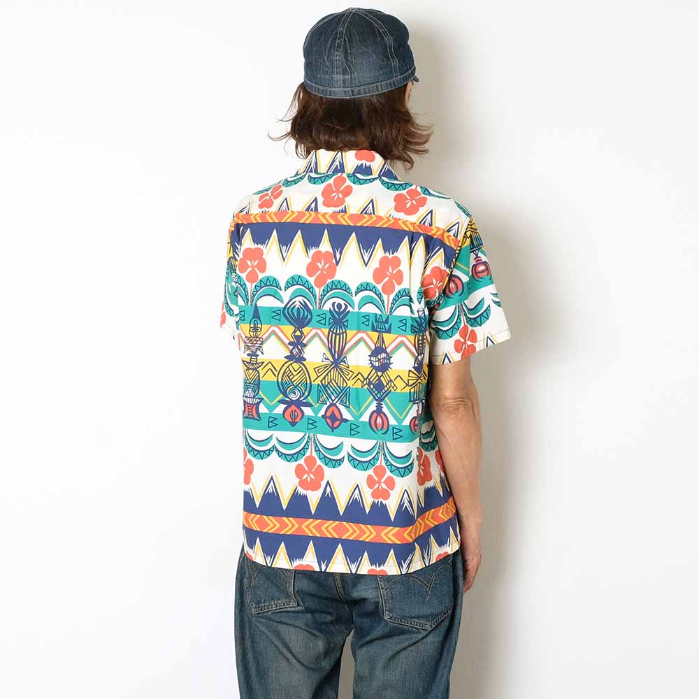 SUN SURF - COTTON BROAD OPEN SHIRT - TROPICAL WOODCUT - SS39504