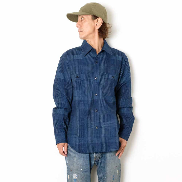 SUGAR CANE - Add Human Labor - INDIGO PATCHWORK L/S WORK SHIRT - SC29588