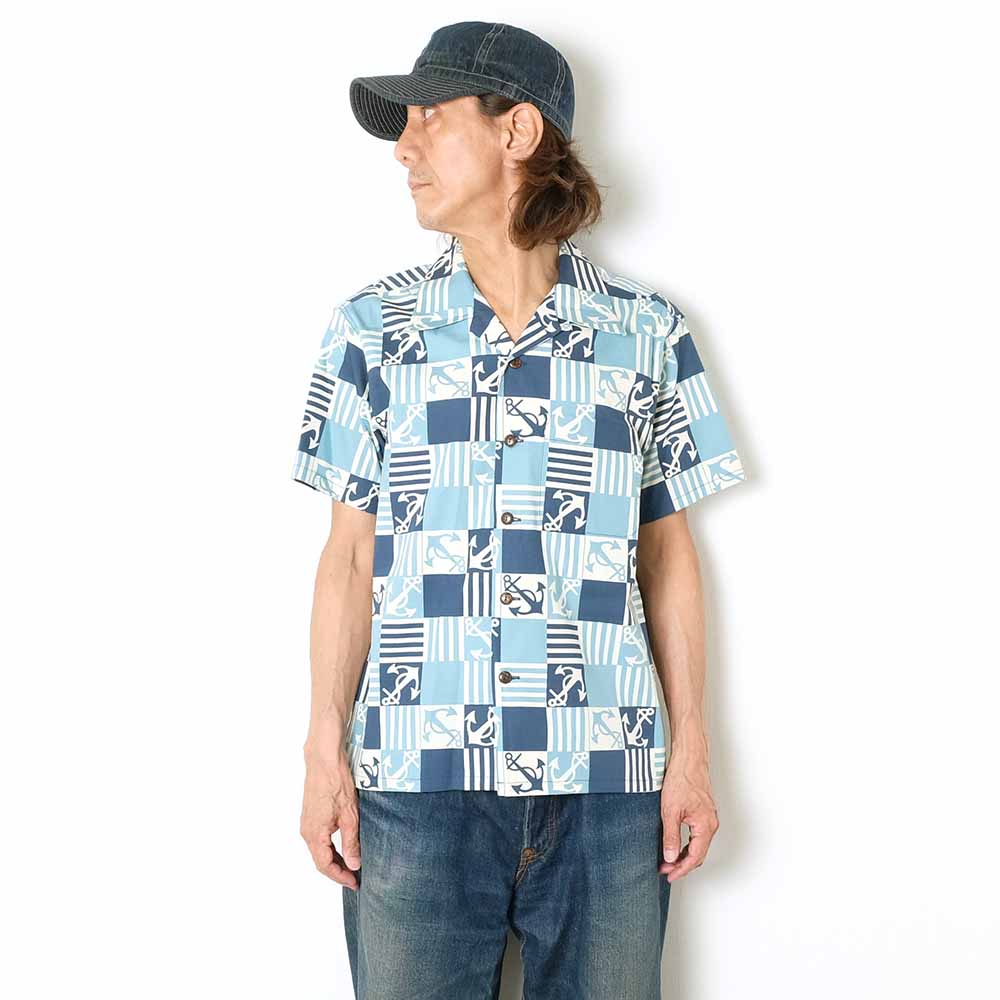 SUN SURF - COTTON BROAD OPEN SHIRT - ANCHOR SQUARES - SS39506