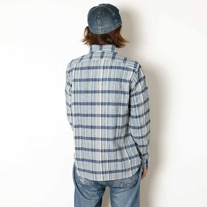 SUGAR CANE - FICTION ROMANCE 5oz. INDIGO PLAID WORK SHIRT - SC29591