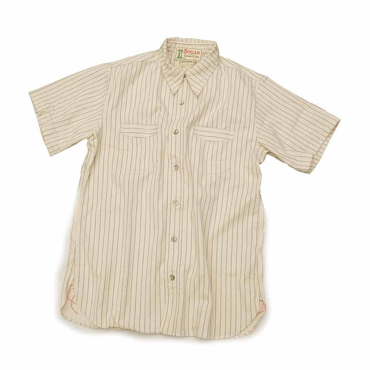 SUGAR CANE FICTION ROMANCE 8.5oz. WHITE WABASH STRIPE S/S WORK SHIRT SC37275