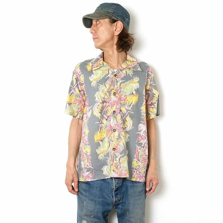 SUN SURF - COTTON LINEN SLUBYARN OPEN SHIRT - COCO PALMS - SS39503