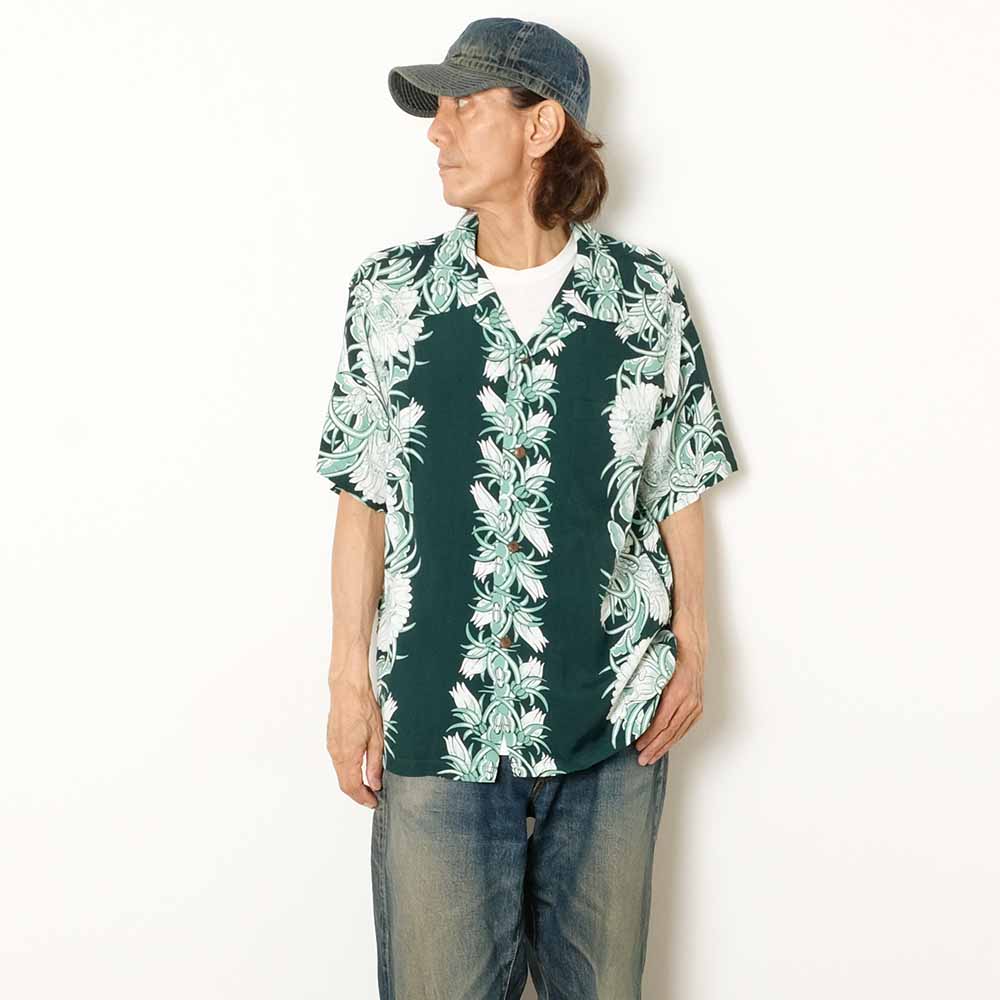 SUN SURF - S/S RAYON HAWAIIAN SHIRT - NIGHT BLOOMING CEREUS BORDER - SS39612