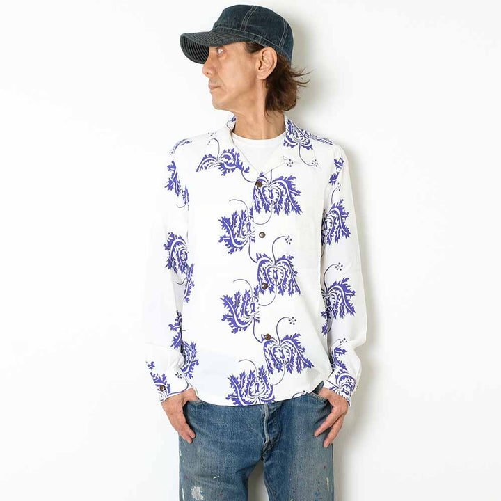 SUN SURF - L/S RAYON HAWAIIAN SHIRT - CORAL HIBISCUS - SS29402