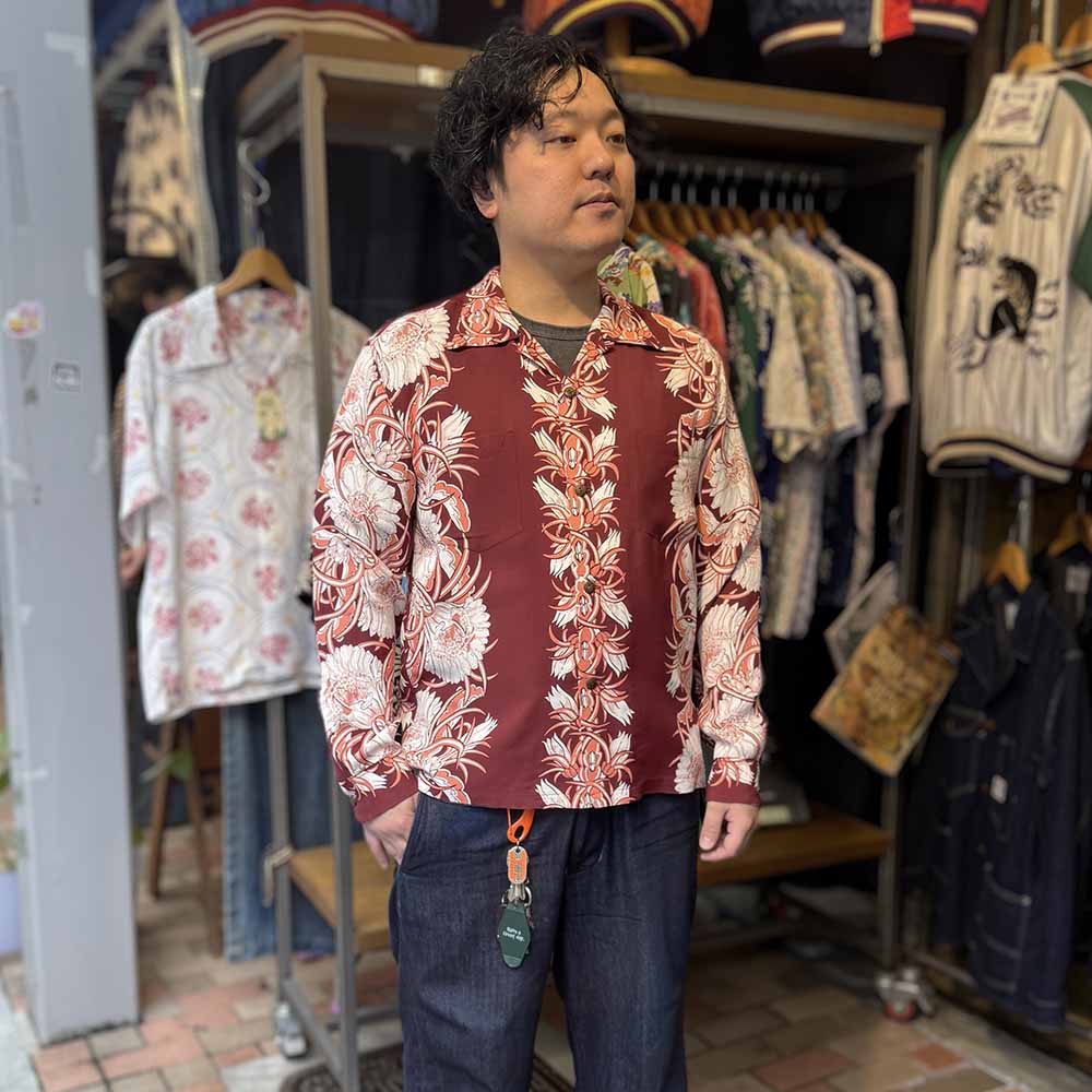 SUN SURF - L/S RAYON HAWAIIAN SHIRT - NIGHT BLOOMING CEREUS BORDER - SS29602