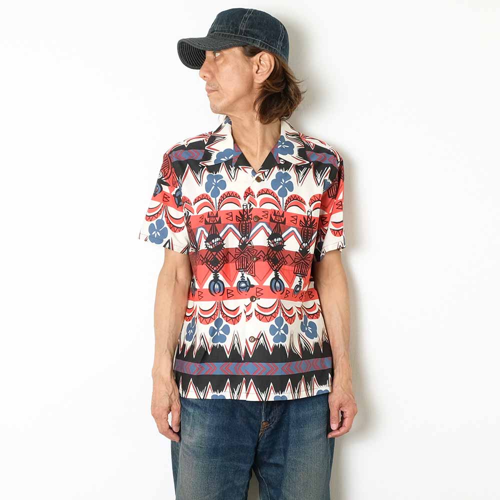 SUN SURF - COTTON BROAD OPEN SHIRT - TROPICAL WOODCUT - SS39504