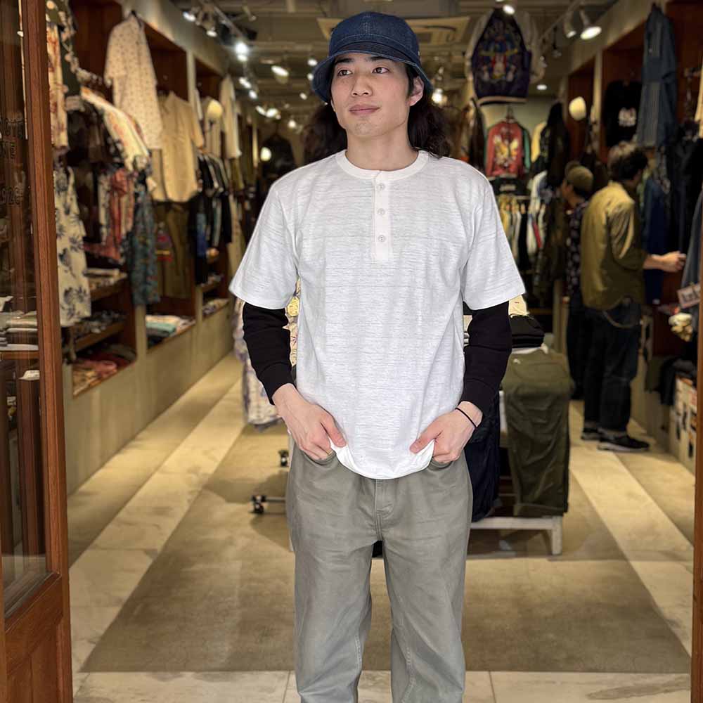 Warehouse - Lot.4601 HENLEY NECK T-SHIRT - 4601HE-25