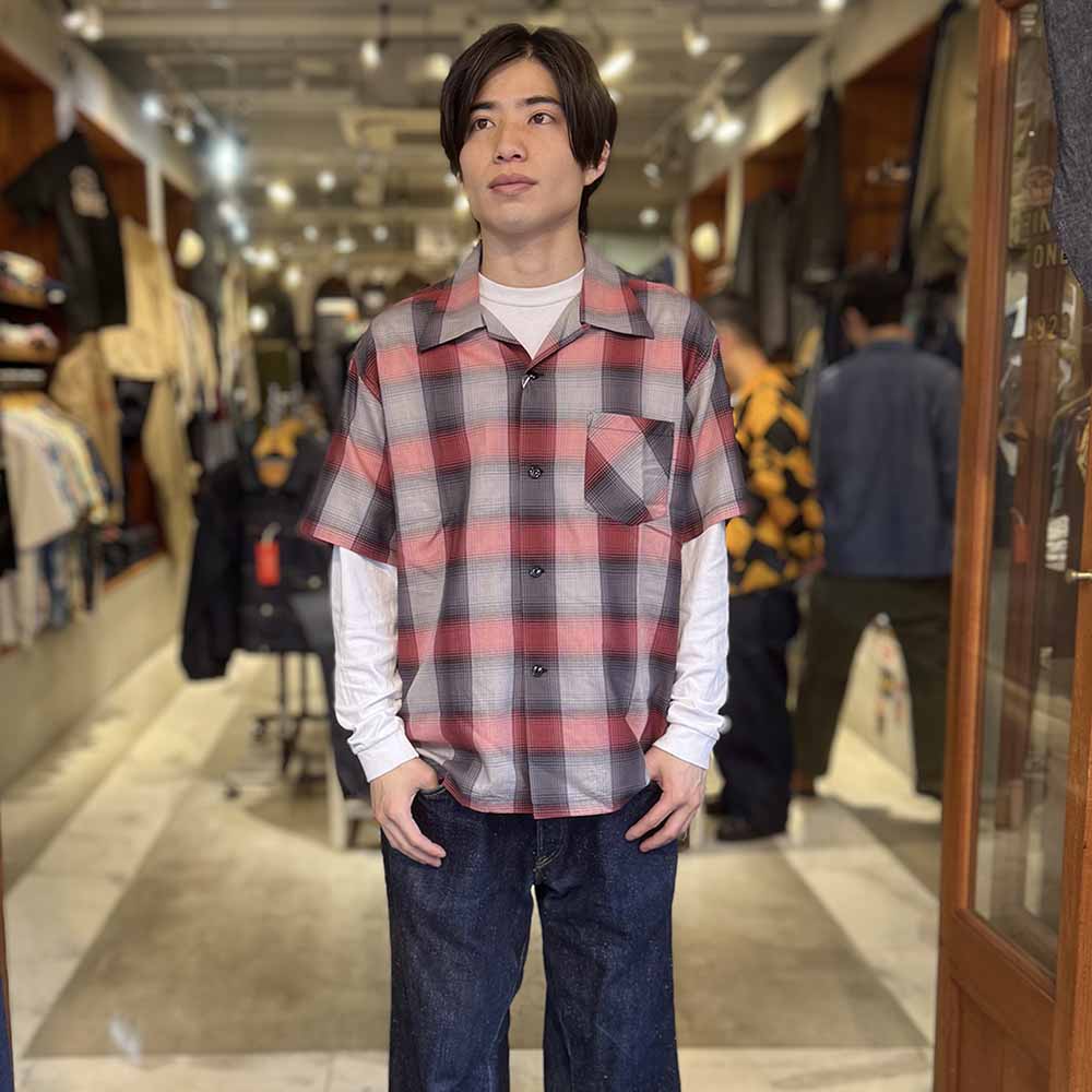 SUGAR CANE - COTTON OMBRE PLAID - S/S OPEN SHIRT - SC39724