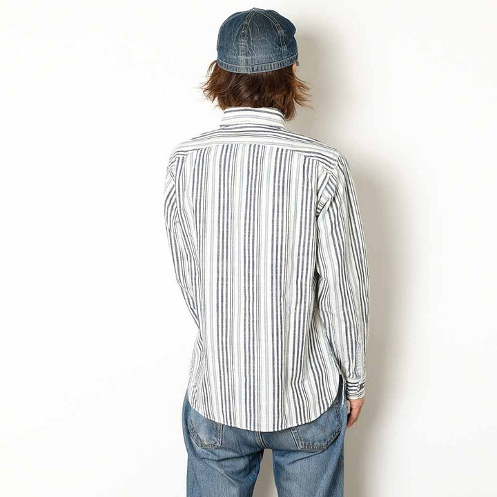 SUGAR CANE - FICTION ROMANCE - 5.5oz. INDIGO STRIPE WORK SHIRT - SC29592