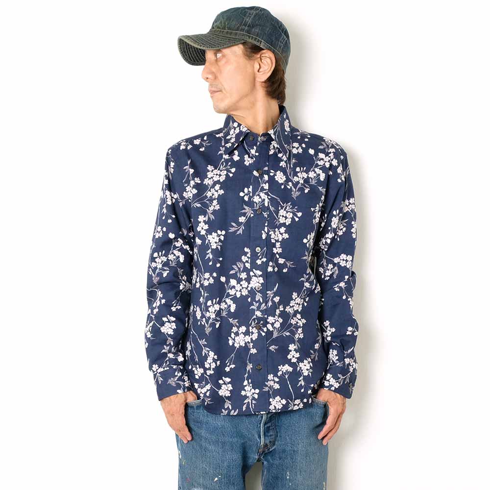 衣櫻 - サザンクロス素材 - 長袖レギュラーシャツ - 枝垂れ桜 - SA1640