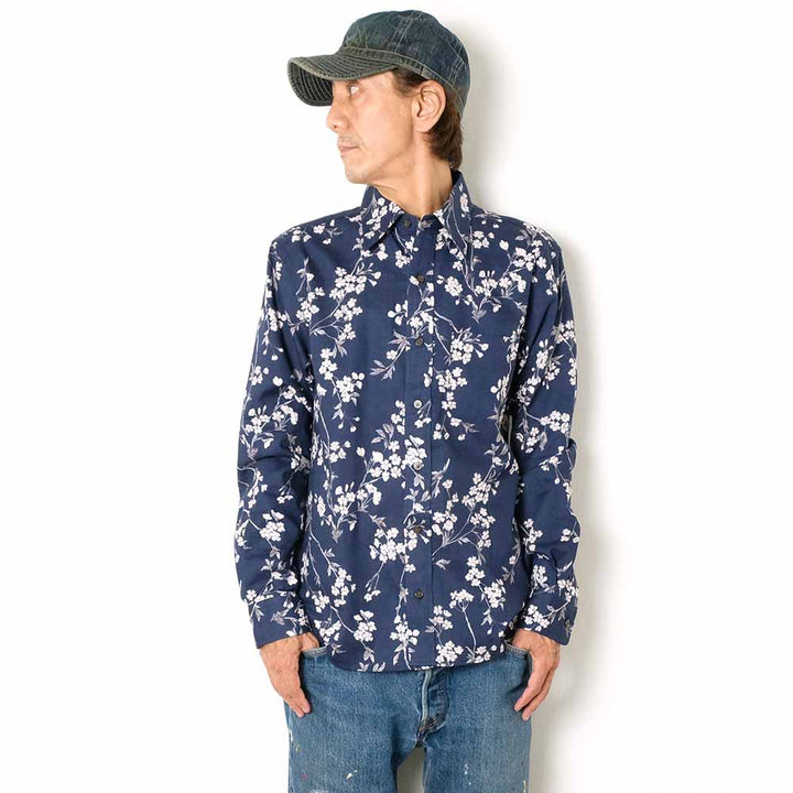 衣櫻 - サザンクロス素材 - 長袖レギュラーシャツ - 枝垂れ桜 - SA1640