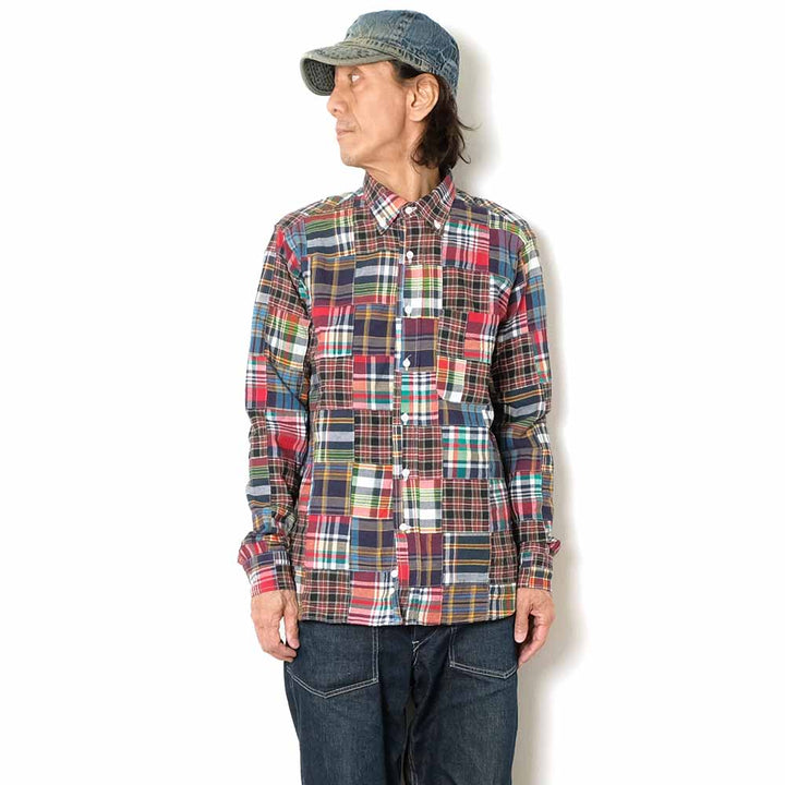 SUGAR CANE - INDIA MADRAS CHECK PATCHWORK BUTTON DOWN SHIRT - SC29736