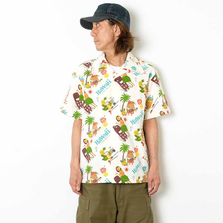 SUN SURF - COTTON SEERSUCKER OPEN SHIRT - TRIP TO HAWAII - by 柳原良平 with MOOKIE SS39537