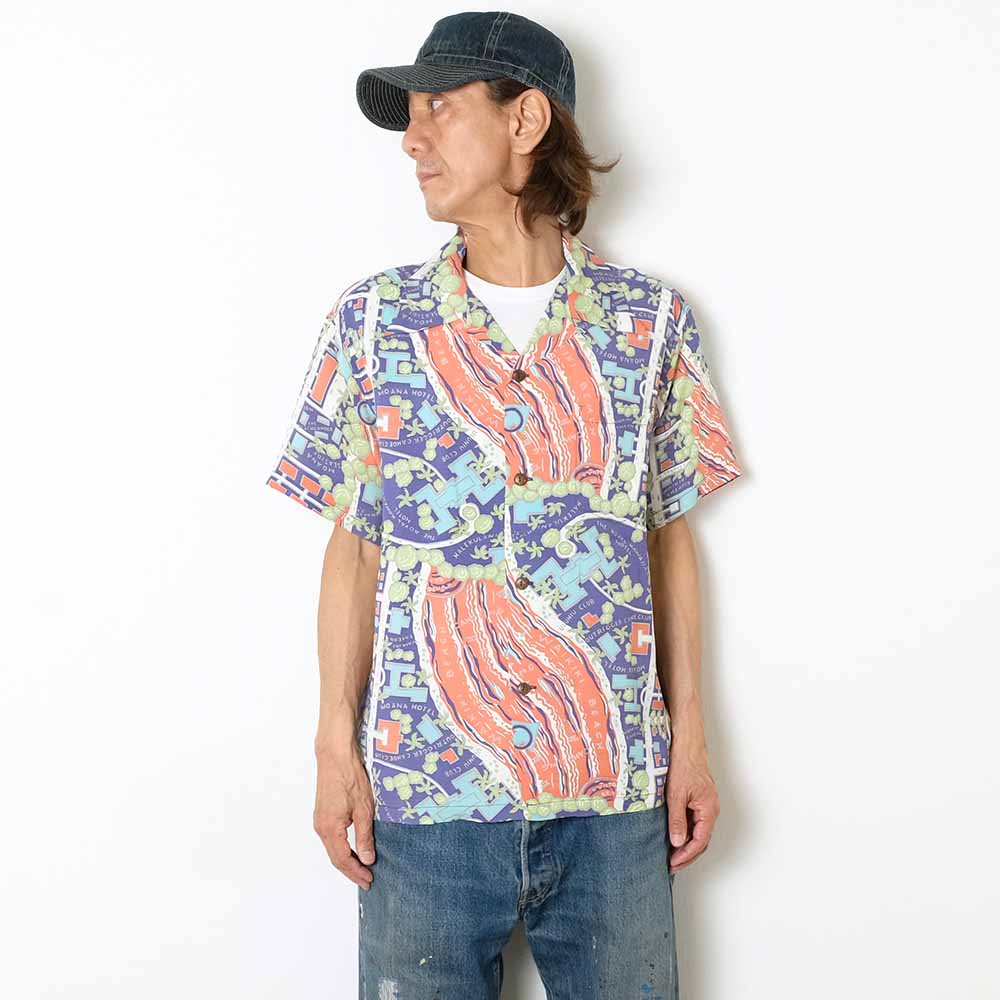 SUN SURF - RAYON HAWAIIAN SHIRT - WAIKIKI MAP - SS39424