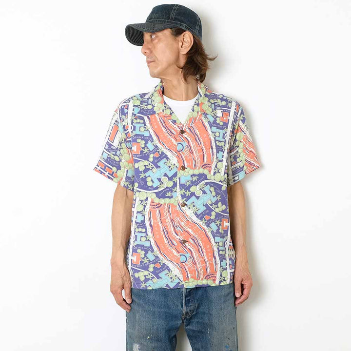 SUN SURF - RAYON HAWAIIAN SHIRT - WAIKIKI MAP - SS39424