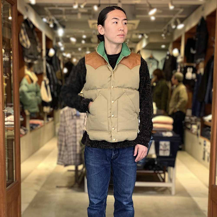 WAREHOUSE × Rocky Mountain Featherbed - CANVAS DOWN VEST - WHRM-2223