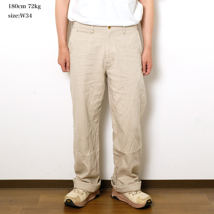 BURGUS PLUS - Lot.402Z - Military Trousers - Ecru Linen / Cotton Selvedge Denim - 402Z-11-OFW