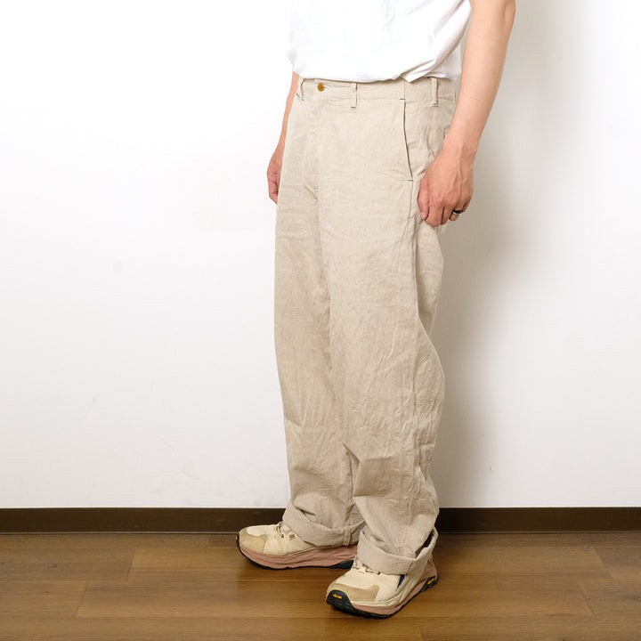 BURGUS PLUS - Lot.402Z - Military Trousers - Ecru Linen / Cotton Selvedge Denim - 402Z-11-OFW