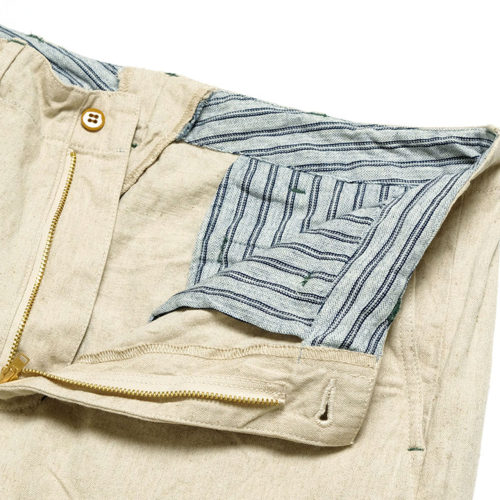 BURGUS PLUS - Lot.402Z - Military Trousers - Ecru Linen / Cotton Selvedge Denim - 402Z-11-OFW