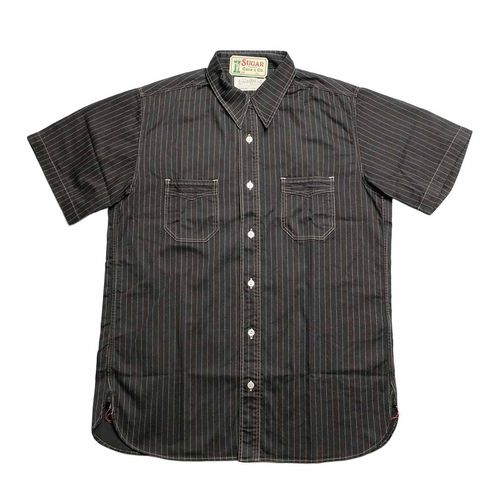 SUGAR CANE - FICTION ROMANCE - 8.5oz. BLACK WABASH STRIPE - S/S WORK SHIRT - SC39702