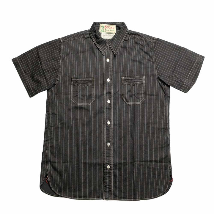 SUGAR CANE - FICTION ROMANCE - 8.5oz. BLACK WABASH STRIPE - S/S WORK SHIRT - SC39702