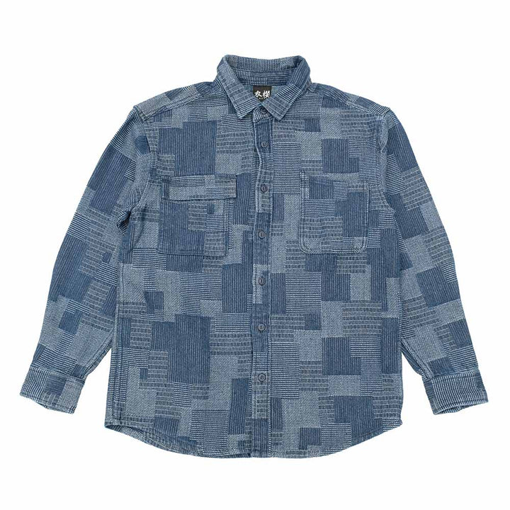 衣櫻 - コットンジャガード素材 - 長袖ワークシャツ - パッチワークジャガード - SA1648