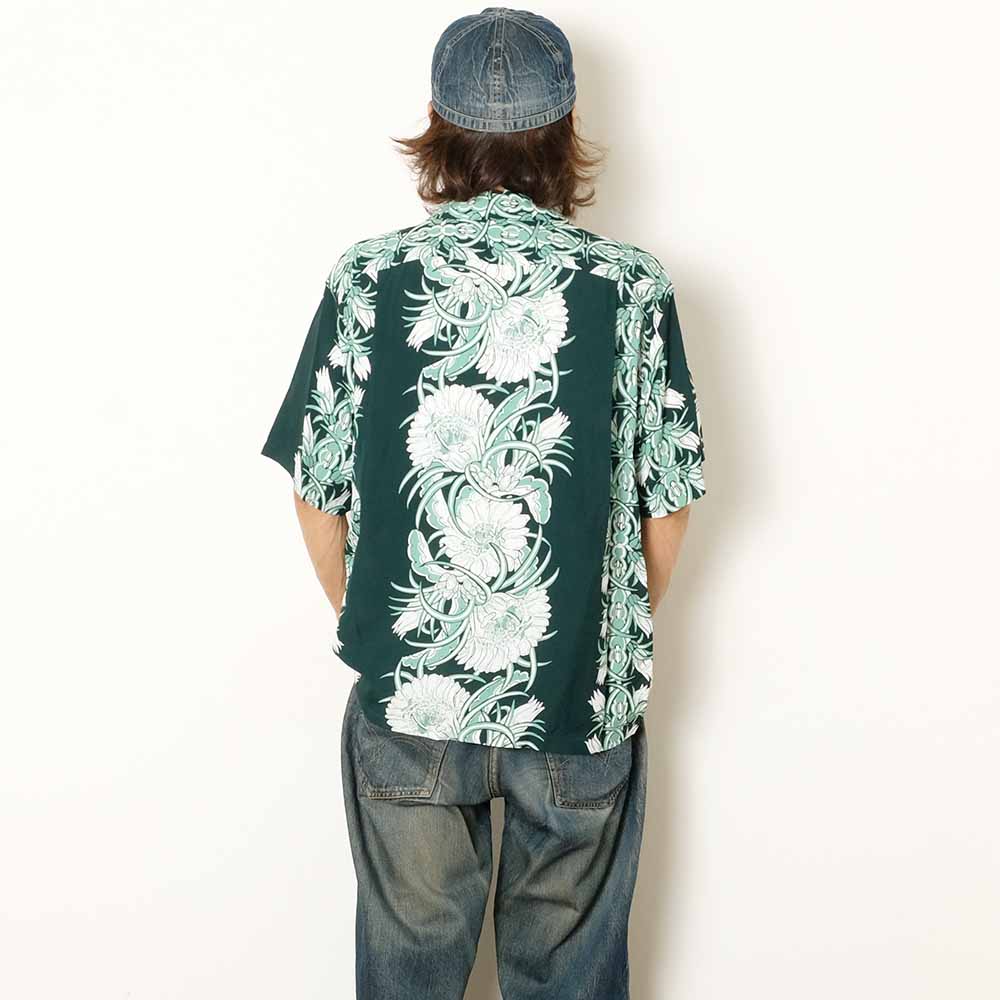 SUN SURF - S/S RAYON HAWAIIAN SHIRT - NIGHT BLOOMING CEREUS BORDER - SS39612