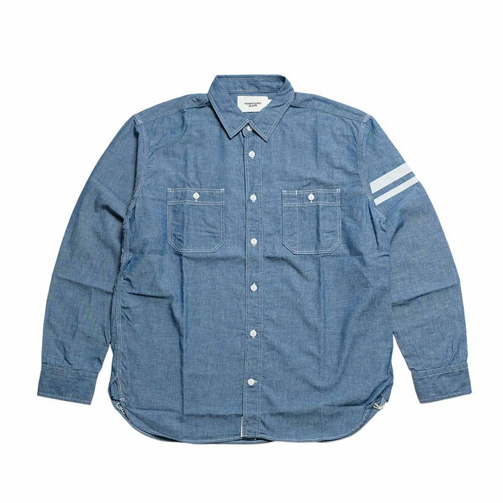 MOMOTARO JEANS - TRIPLE STITCH L/S CHAMBRAY SHIRT - TWO STRIPES - MMLS3000