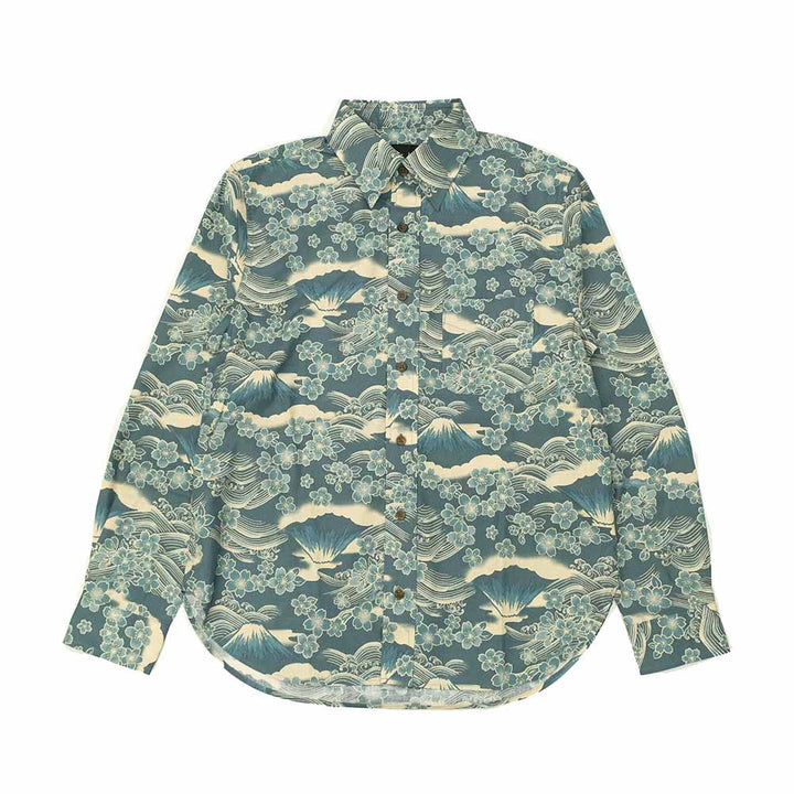 衣櫻 - シーチング素材 - 長袖レギュラーシャツ - 桜富士 - SA1664