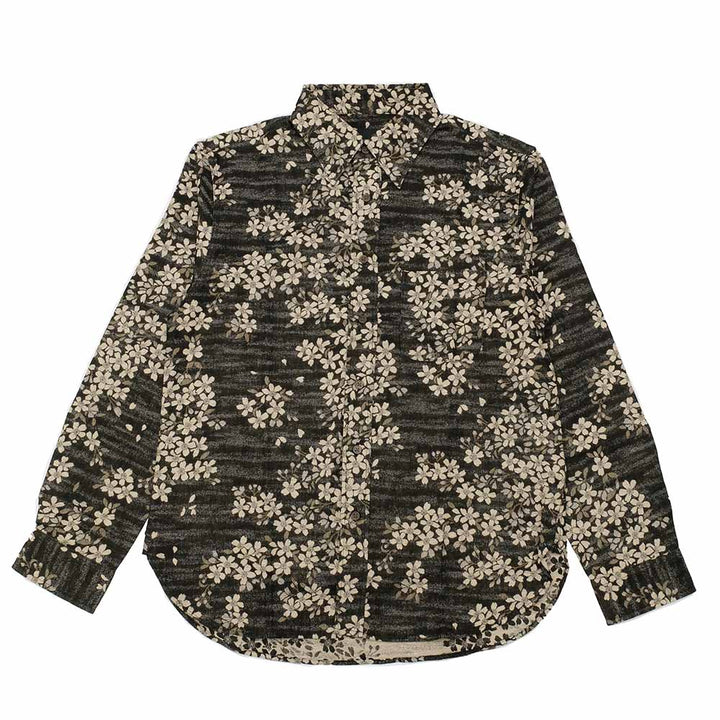 衣櫻 - 二重織ジャガードガーゼ素材 長袖レギュラーカラーシャツ - 夜桜 - SA1593