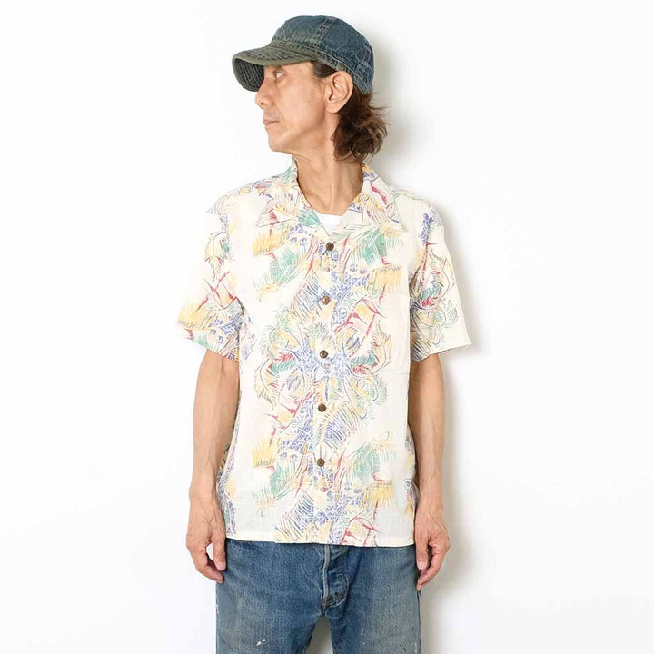 SUN SURF - COTTON LINEN SLUBYARN OPEN SHIRT - COCO PALMS - SS39503