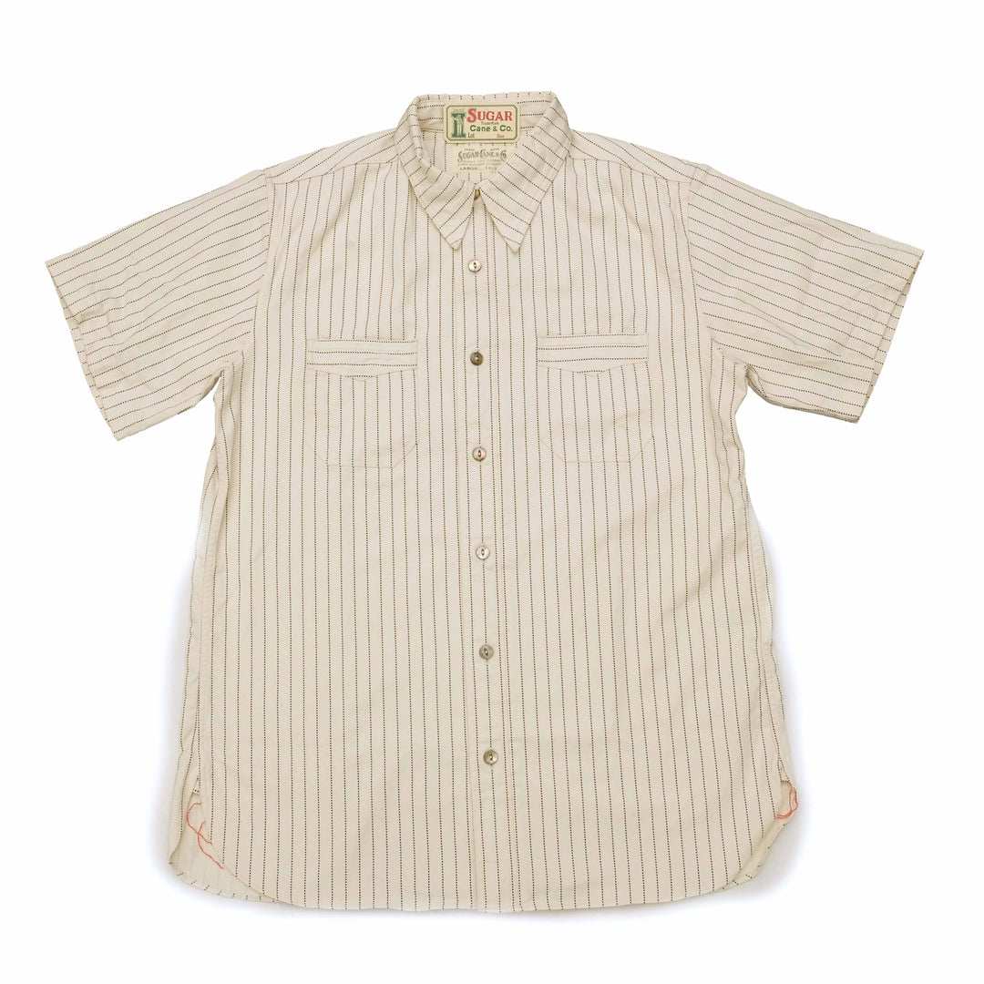 SUGAR CANE FICTION ROMANCE 8.5oz. WHITE WABASH STRIPE S/S WORK SHIRT SC37275