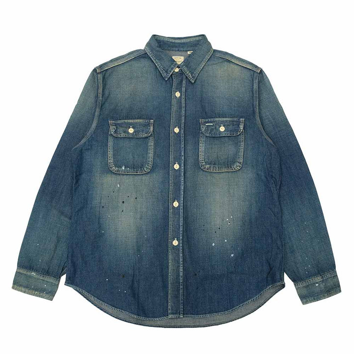 SUGAR CANE - BLUE DENIM WORK SHIRT AGED MODEL - SC29474