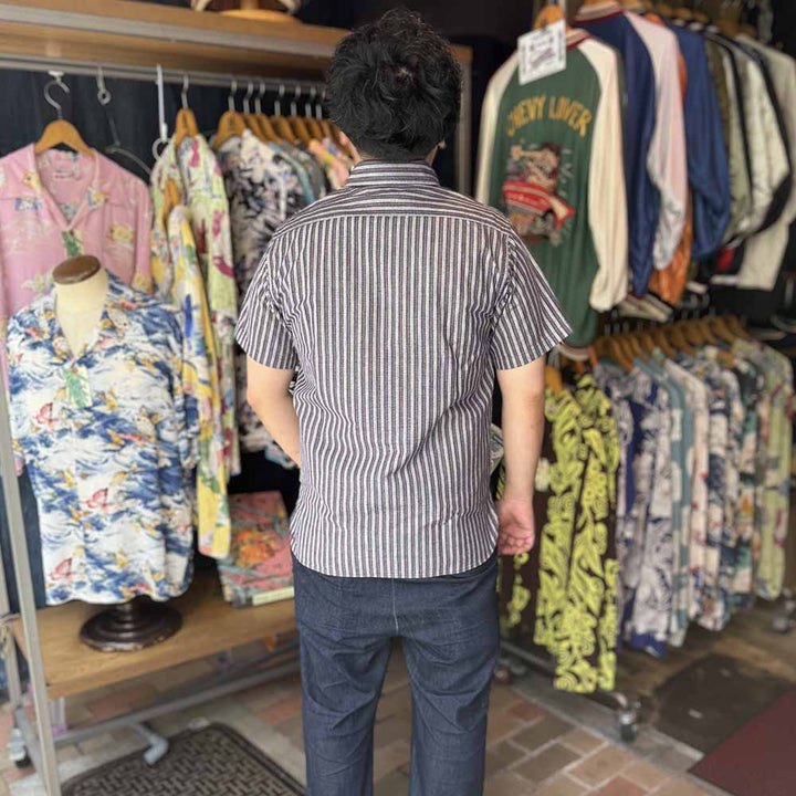 SUGAR CANE - COTTON STRIPE S/S WORK SHIRT - SC39730
