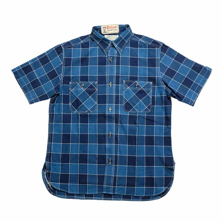 SUGAR CANE - FICTION ROMANCE - 5oz. INDIGO CHECK WORK SHIRT - SC39733