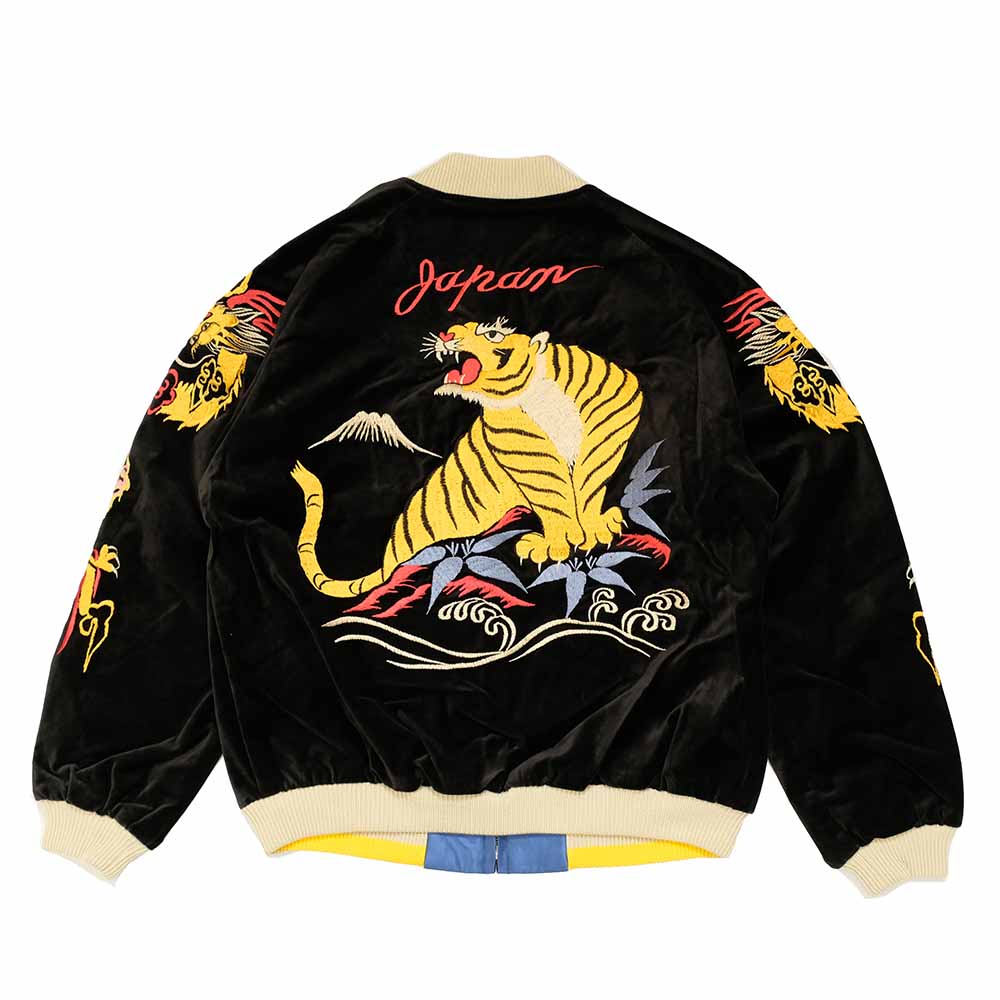TAILOR TOYO - Mid 1950s Style Velveteen Souvenir Jacket - GOLD DRAGON & GOLD TIGER × JAPAN MAP - TT15840