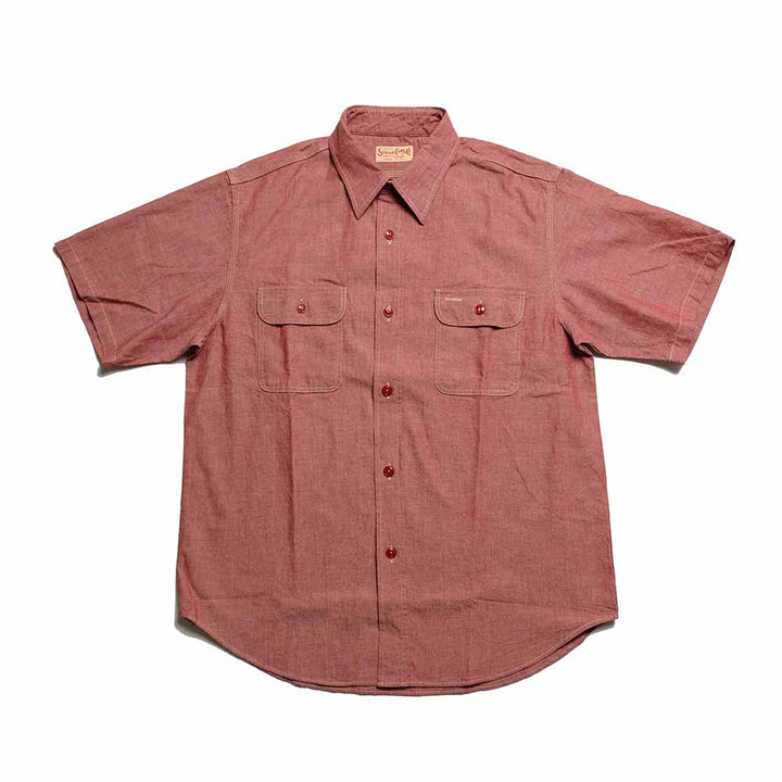 SUGAR CANE - RED CHAMBRAY WORK SHIRT - SHORT SLEEVE - SC39703