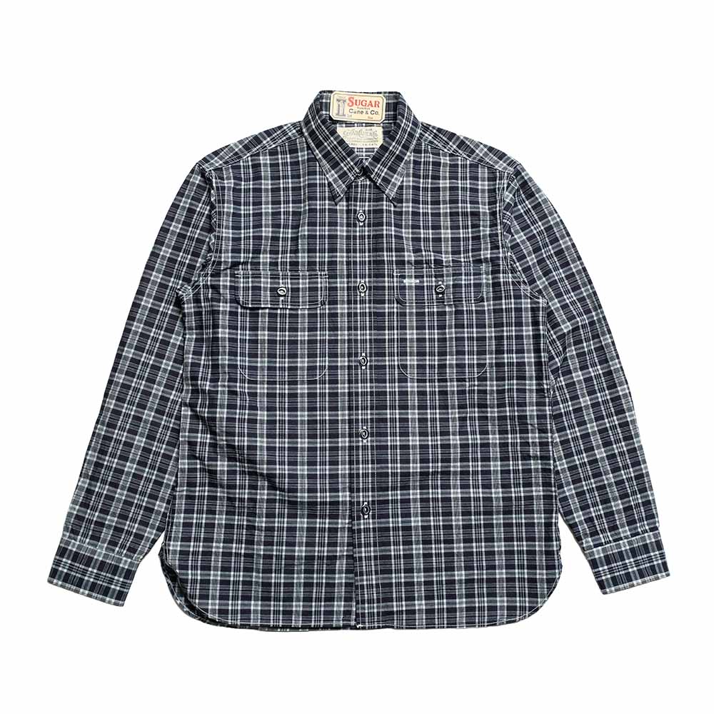 SUGAR CANE - FICTION ROMANCE - 4oz. INDIGO CHECK WORK SHIRT - SC29672